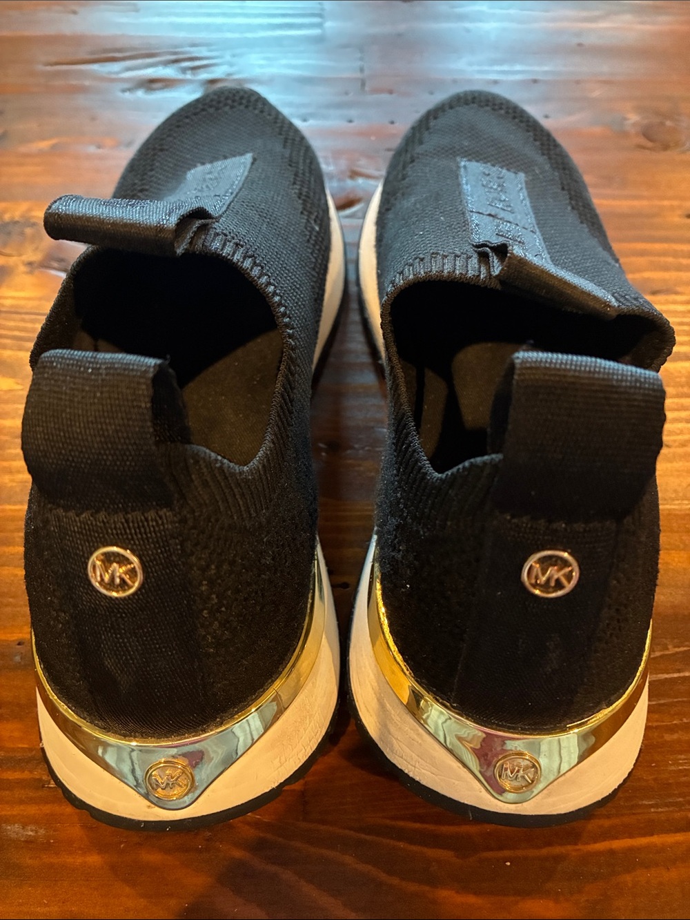 Michael Kors Black Knit Slip-On Women's Athletic Sneakers with White Sole - Picture 2 of 3